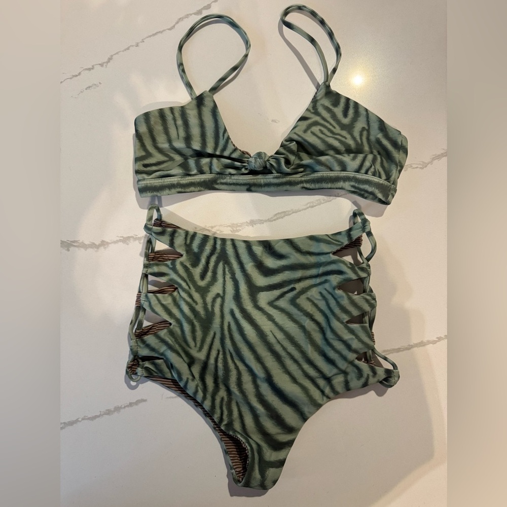 • ACACIA •Green Zebra Print Two Piece Swimsuit